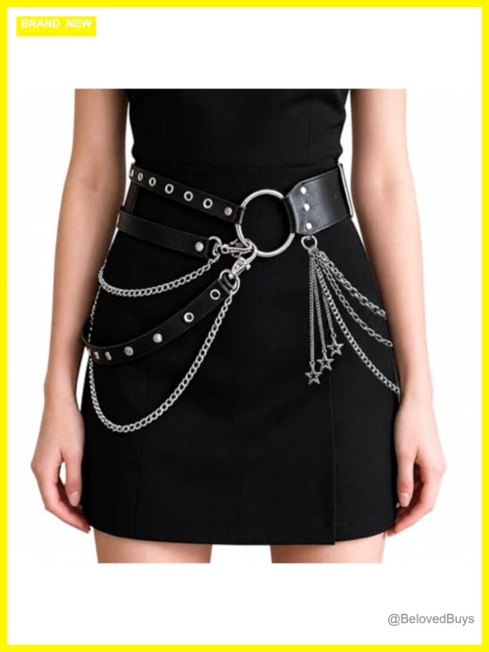 PU Leather Studded Belt & Layered Chain Set Punk Y2K Streetwear Accessory